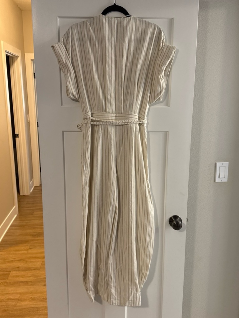 Zara Striped Wrap Barrel Linen Jumpsuit in Cream and Beige - Picture 8 of 8
